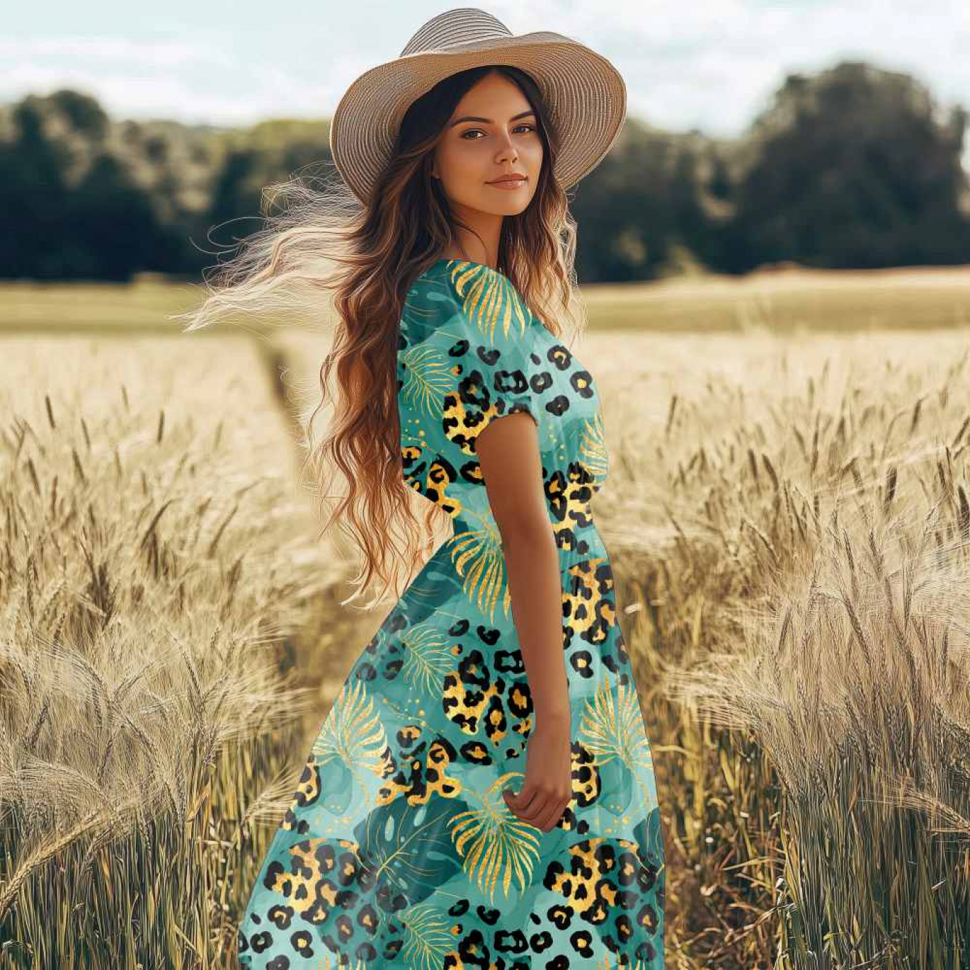 Golden Summer Leo  - Eigenproduktion von Graustufen-Stoffe